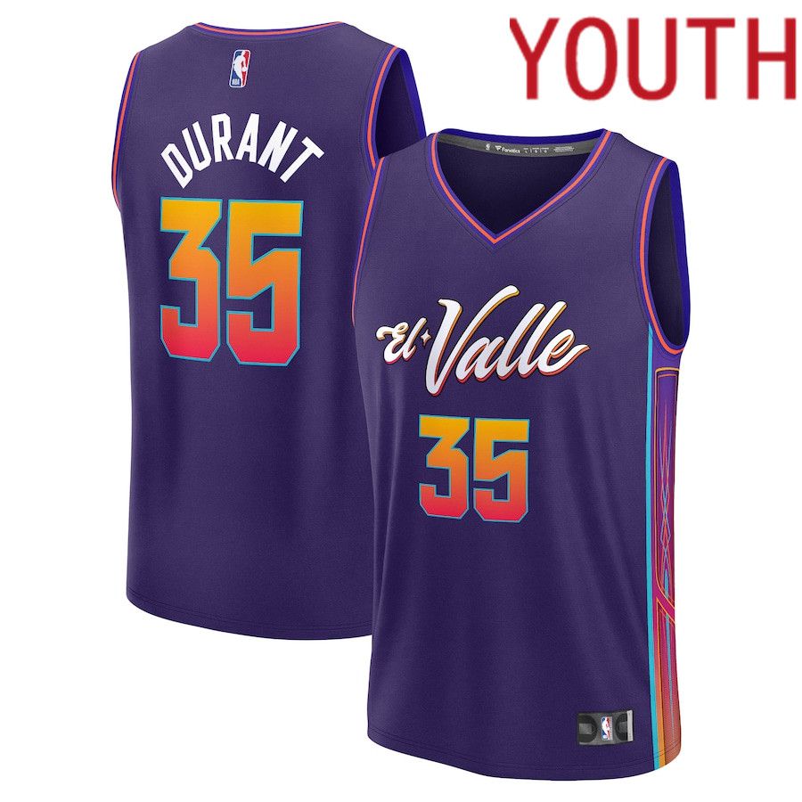 Youth Phoenix Suns 35 Kevin Durant Fanatics Branded Purple City Edition 2023-24 Fast Break NBA Jersey